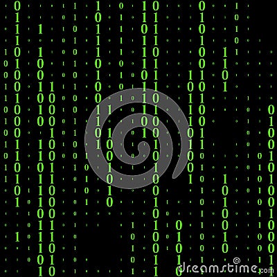 Streaming binary code vector background. Coding or Hacker concept. Data and technology, decryption and encryption Vector Illustration