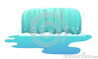 Streaming waterfall water. Wide cascade flow downward. Fast stream with splashes. Object isolated on white background Vector Illustration