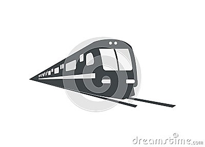 Streamline commuter train. Perpsective view. Simple illustration in black and white. Vector Illustration