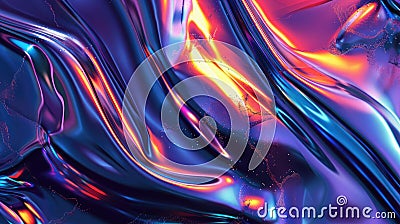 Streamlined chromatic patterns: sleek 3D shapes interweave in iridescent shades on a dark surface, creating an optical Stock Photo