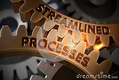 Streamlined Processes on Golden Gears. 3D Illustration. Stock Photo