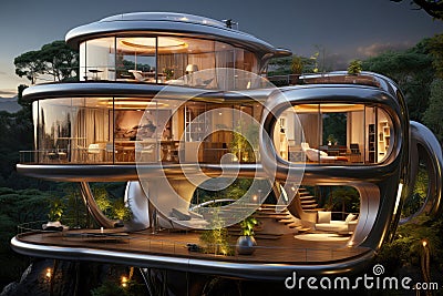 Streamlined shapes of the exterior of the house of the future Stock Photo