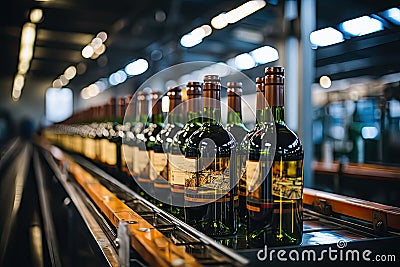 Streamlined Winemaking Industrial Conveyor for Bottling Wine Stock Photo