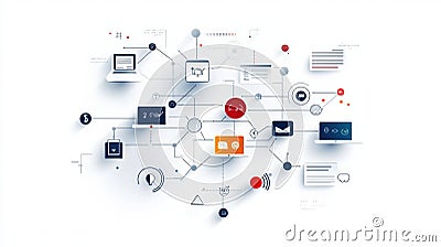 Streamlining Technical Support with Diverse Customer Service Workflow Icons for Better Efficiency and Interaction Stock Photo