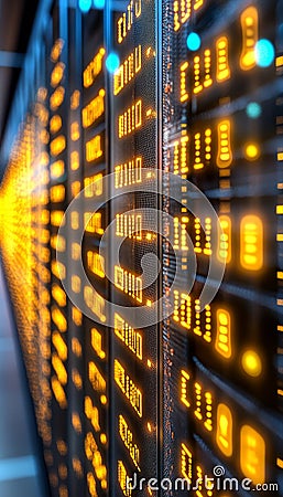 Streams of Glowing Yellow Binary Code Technology and Digital Data Concept Background, Stock Photo