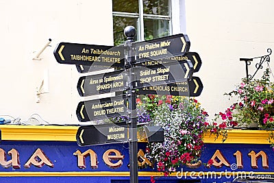Colourful signs of streets, Galway, Ireland Editorial Stock Photo