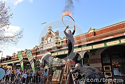 Street acrobatics show at Fremantle Market Western Australia Editorial Stock Photo