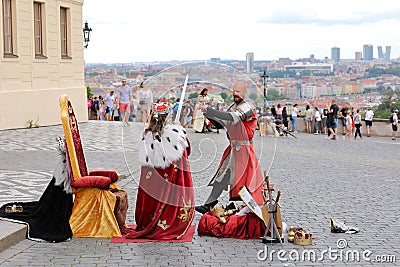 Street actors arrange the dramatized representations. Editorial Stock Photo