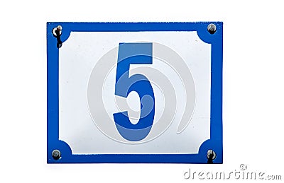 Street address number five plate isolated Stock Photo