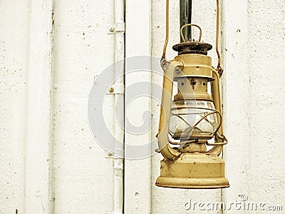 Street aged vintage kerosene oil lamp outdoor Stock Photo