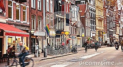 Street in Amsterdam, Netherlands Holland. Old traditional Stock Photo