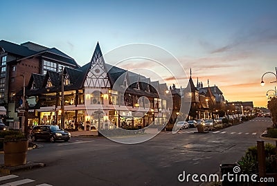 Street and architecture of Gramado city at sunset - Gramado, Rio Grande do Sul, Brazil Stock Photo