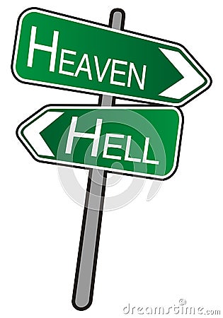 Street arrows sign, Heaven - Hell Cartoon Illustration