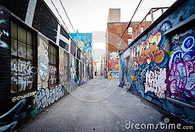 Street art in Graffiti Alley, in the Fashion District of Toronto Editorial Stock Photo