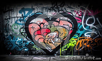 Street art graffiti featuring heart symbol Creating using generative AI tools Stock Photo