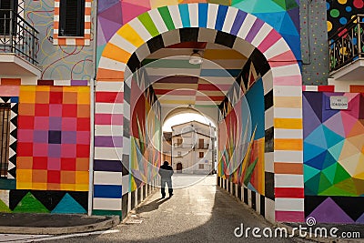 Street art graffiti in the old town of Aielli, Avezzano, Italy Editorial Stock Photo