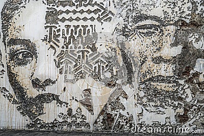 Street art graffiti outside the Portuguese embassy in Charoen Krung, Bangkok Editorial Stock Photo