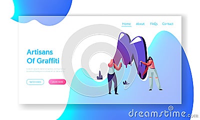 Street Art Grungy Style Website Landing Page, Couple of Teen Girls in Ripped Jeans Painting Graffiti with Dye Balloons, Urban Vector Illustration