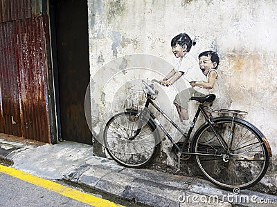 Street Art Mural in Georgetown, Penang, Malaysia Editorial Stock Photo