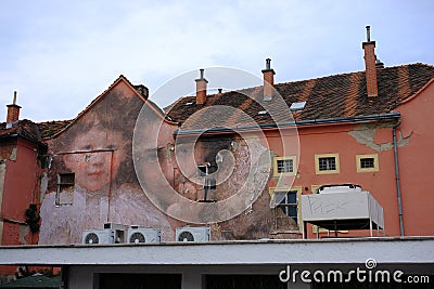 street art in an old town, murals, graffiti. open art. Editorial Stock Photo
