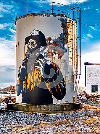 Street art painting by Norwegian artist Pobel in fishing village Henningsvaer, Lofoten islands, Nordland, Norway Editorial Stock Photo