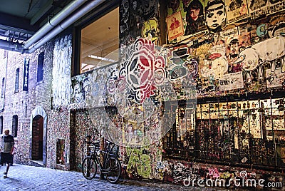 Street art posted in post alley at pike place market gum wall Editorial Stock Photo