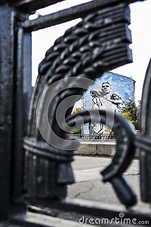 Street art sculpture and paitings of soviet symbols, Moscow Russ Editorial Stock Photo