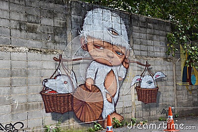 Street Art in Soi Charoenkrung 32 Editorial Stock Photo