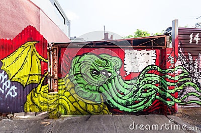 Street art by an unknown artist of Cthulhu, in Collingwood, Melbourne Editorial Stock Photo