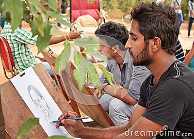 Street Artist pencil drawings Editorial Stock Photo