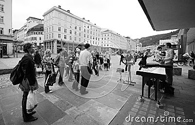 Street artists in Bergen, Norway Editorial Stock Photo