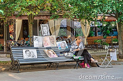 Street artists in the center of Berdyansk, Ukraine Editorial Stock Photo