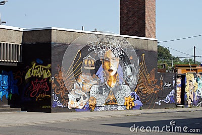 Street artwork in disused factory.. Editorial Stock Photo