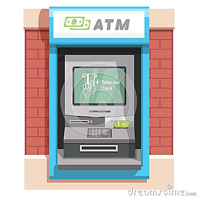 Street ATM teller machine with current operation Vector Illustration