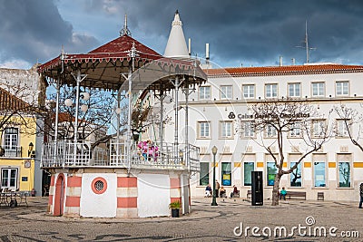 Street atmosphere in front of the bandstand of Faro Editorial Stock Photo