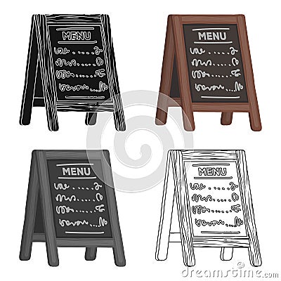 Street bar menu.A sign with the tasty dishes in the street. Pub single icon in cartoon style vector symbol stock Vector Illustration