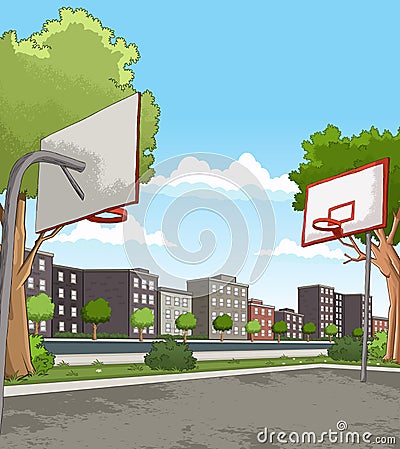 Street basketball court in the city Vector Illustration