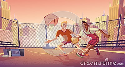 Street basketball on city outdoor court vector Vector Illustration