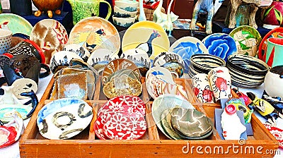 Street bazaar handmade ceramics folk crafts Stock Photo