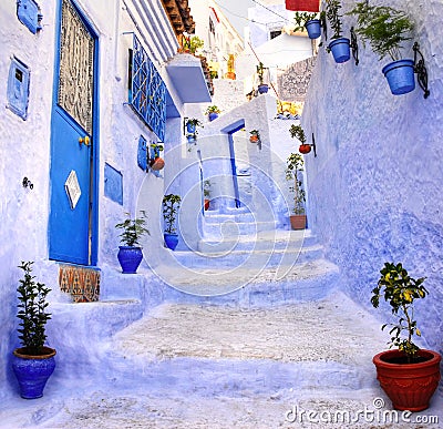 Street in the blue city Chefchaouen, Morocco Stock Photo