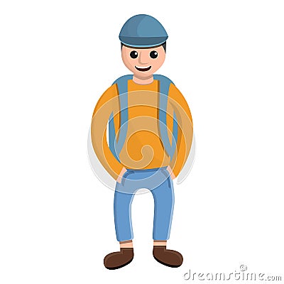 Street boy backpack icon, cartoon style Vector Illustration