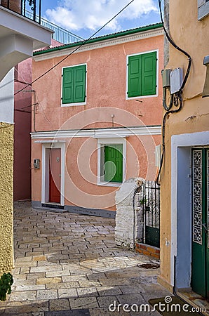 Street and buildings in Paxoi island, Greece Stock Photo
