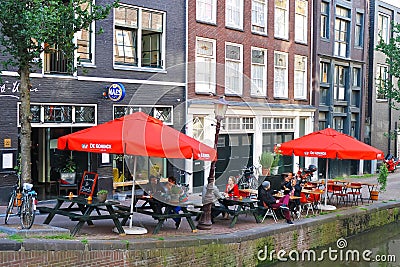 Street cafe in Amsterdam. Editorial Stock Photo