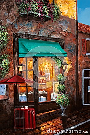 Street Cafe Impressionist Oil Painting Stock Photo