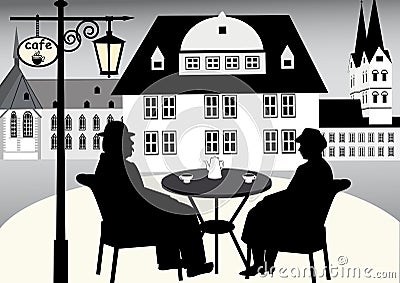 Street cafe in the old town Vector Illustration