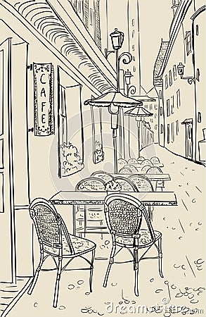 Street cafe sketch illustration. Vector Illustration