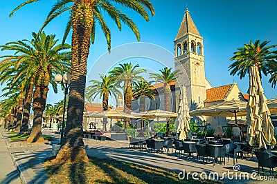 Street cafe with tables and chairs in Trogir, Dalmatia, Croatia Editorial Stock Photo