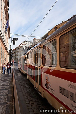 Street cars in downtown Prague Editorial Stock Photo