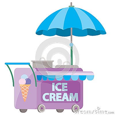 Street cart selling ice cream, isolated object on a white background, Vector Illustration