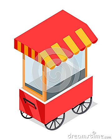 Street Cart Store on Wheels Isometric Vector Icon Vector Illustration